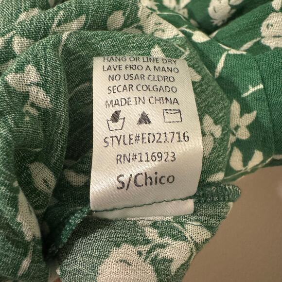 Easel Mini Dress Short Sleeve Green and White Floral Size Small Boho Flowy - Picture 5 of 8